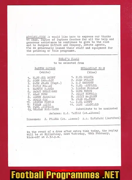 Barton Rovers v Billericay Town 1978 - Challenge Vase