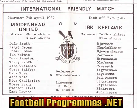 Maidenhead United v IBK Keflavik 1977 - Iceland Team