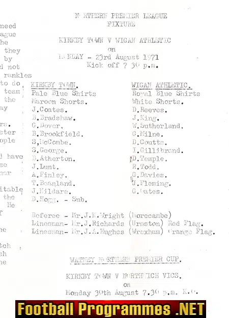 Kirkby Town v Wigan Athletic 1971 - Defunct Team - Liverpool