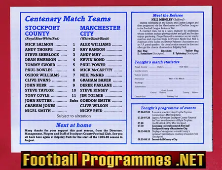 Stockport County v Manchester City 1984 - Friendly Game Edgeley