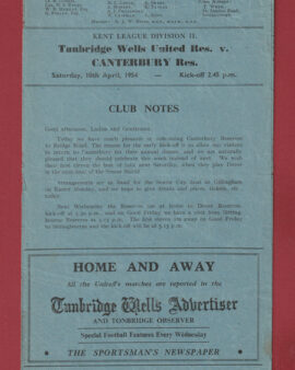 Tunbridge Wells United v Canterbury City 1954 – Reserves Match