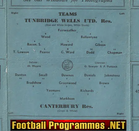Tunbridge Wells United v Canterbury City 1954 - Reserves Match