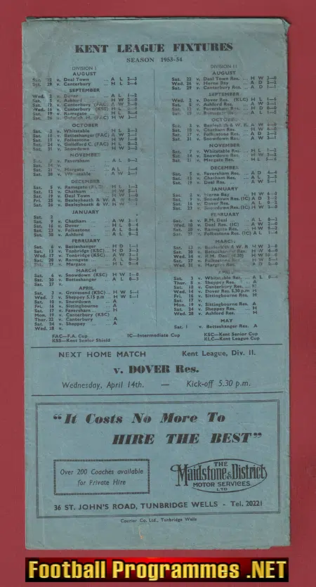 Tunbridge Wells United v Canterbury City 1954 - Reserves Match
