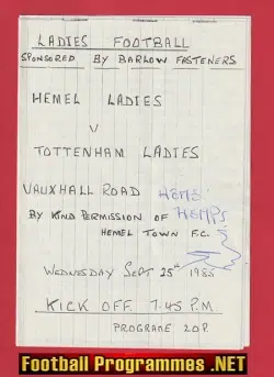 Hemel Ladies v Tottenham Ladies 1985 - Womens Football