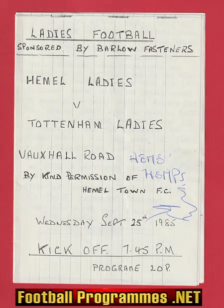 Hemel Ladies v Tottenham Ladies 1985 - Womens Football