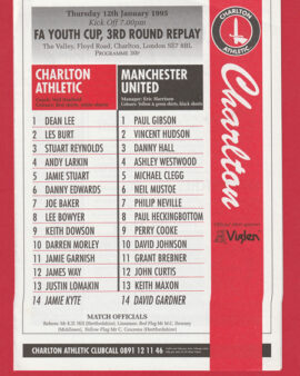 Charlton Athletic v Manchester United 1995 – FA Youth Cup