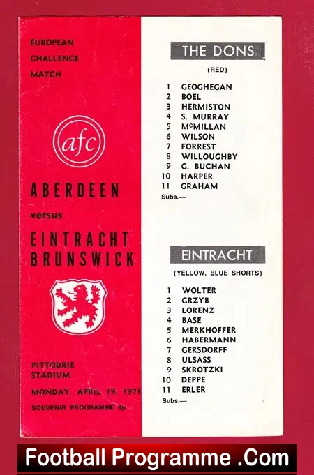Aberdeen v Eintracht Brunswick 1971 – European Challenge Match