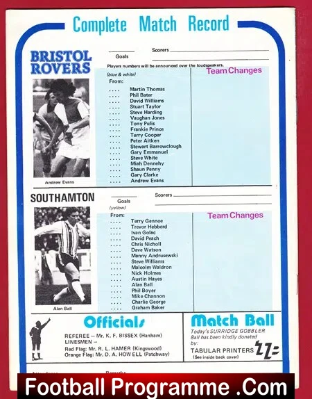 Alan Evans Testimonial Benefit Match Bristol Rovers 1979