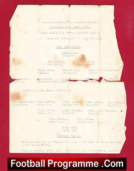 Army QMSI Mercer XI v Pirbright Camp 1945 Signed Matt Busby WAR