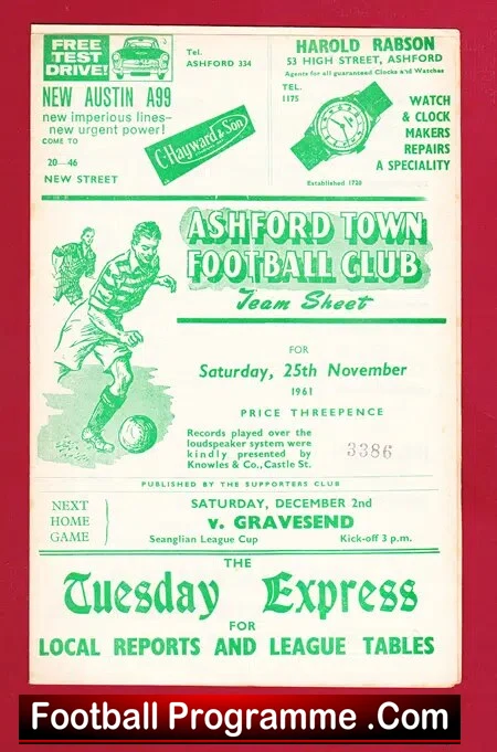 Ashford Town v Queens Park Rangers 1961 - FA Cup - QPR