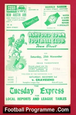 Ashford Town v Queens Park Rangers 1961 - FA Cup - QPR - football programme