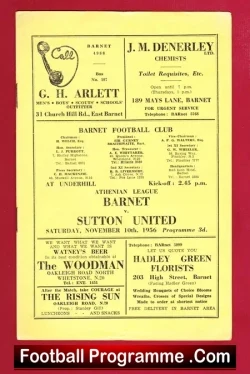 Barnet v Sutton United 1956 - football programme