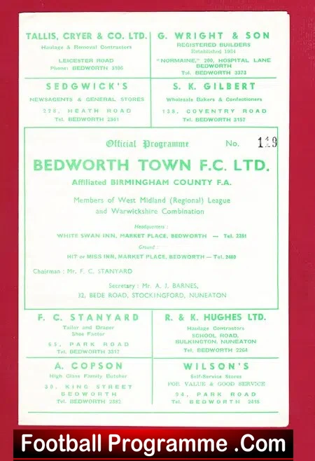 Bedworth Town v Tamworth 1967