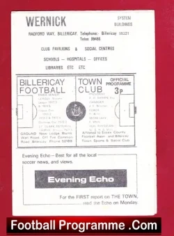 Billericay Town v Basildon United 1970's - football programme