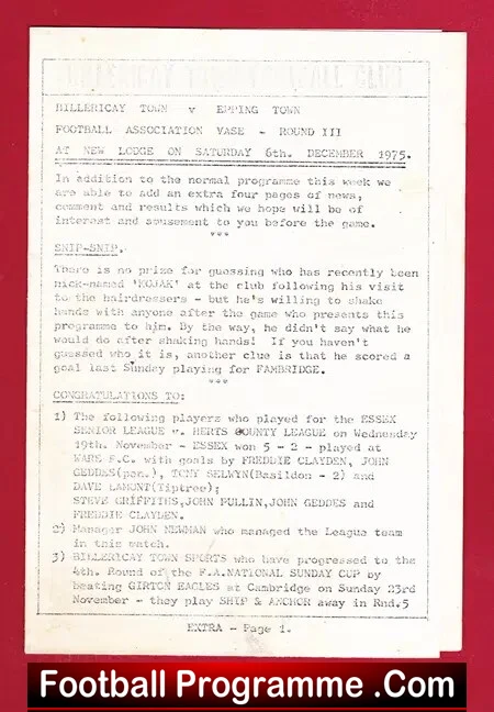 Billericay Town v Epping Town 1975 – FA Vase