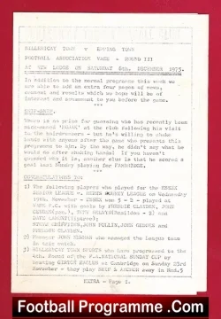 Billericay Town v Epping Town 1975 - FA Vase - football programme