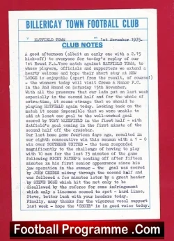 Billericay Town v Hatfield Town 1975