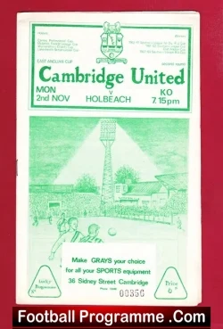 Cambridge United v Holbeach United 1964 - football programme