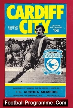 Cardiff City v Austria Memphis 1977 - ECWC - football programme