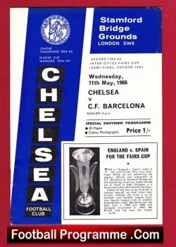 Chelsea v Barcelona 1966 - Inter Cities Fairs Cup Match Barca - football programme
