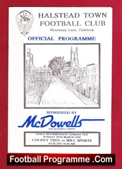 Cherry Tree v Mill Sports 1992 - at Halstead Town Essex Cup - football programme