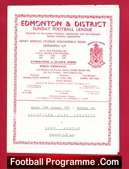 Coleraine Park Athletic v Town Argyle 1965 – Edmonton