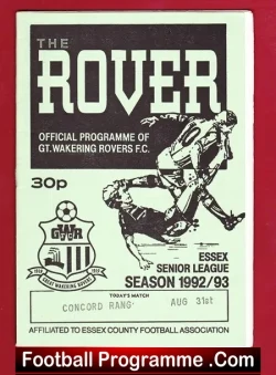 Concord Rangers v Essex League 1992 - at Great Wakering Rovers - football programme