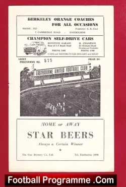 Eastbourne United v Bedford Town 1956 - football programme