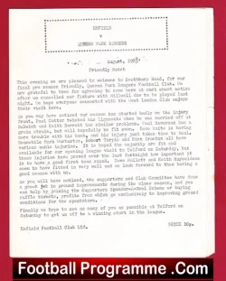 Enfield v QPR 1983 - Friendly Match - football programme