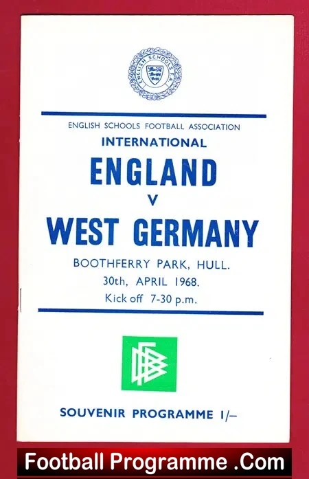 England v Germany 1968 – Schoolboys Match at Hull
