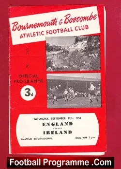 England v Northern Ireland 1958 - Amt International Bournemouth - football programme