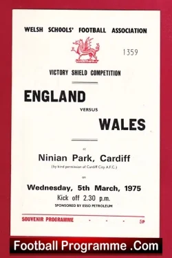 England v Wales 1975 - Schoolboys Victory Shield at Cardiff - football programme