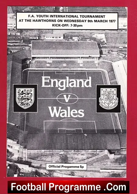 England v Wales 1977 - Youth Tournament at Hawthorns WBA
