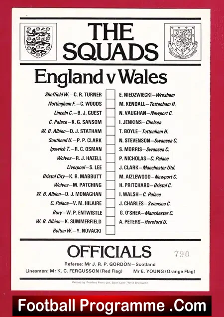 England v Wales 1977 - Youth Tournament at Hawthorns WBA