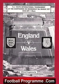England v Wales 1977 - Youth Tournament at Hawthorns WBA - football programme