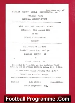 Farsley Celtic v Leeds United 1981 - Throstle Nest Ground Gala - football programme