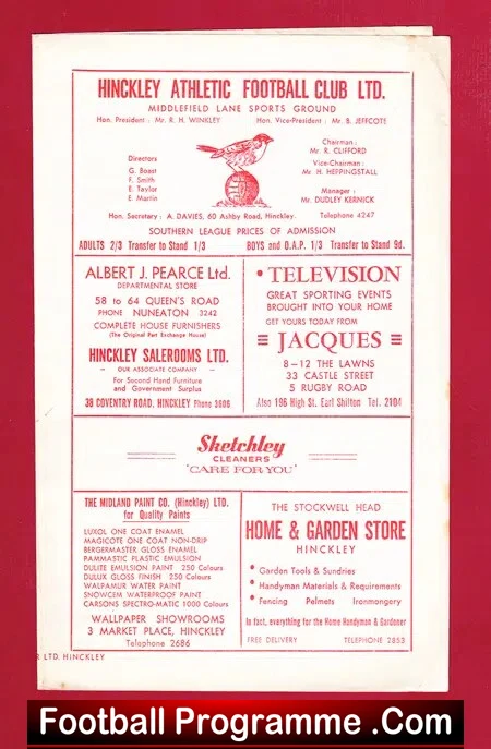 Hinckley Athletic v Folkestone Town 1963
