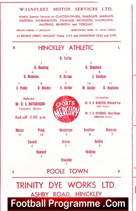 Hinckley Athletic v Poole Town 1965