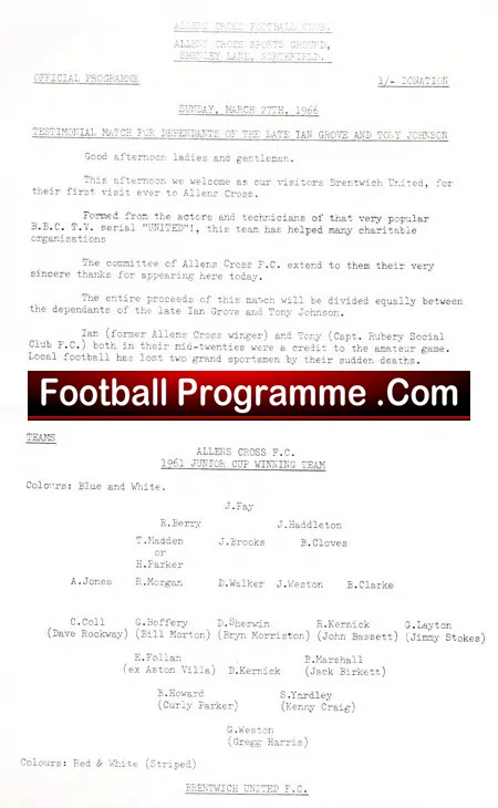 Ian Grove + Tony Johnson Testimonial Benefit Match Allens Cross