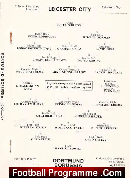 Leicester City v Borussia Dortmund 1967 - Germany Football Team