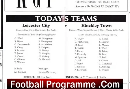 Leicester City v Hinckley Town 1994 - Westerby Cup