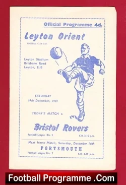 Leyton Orient v Bristol Rovers 1959 - football programme