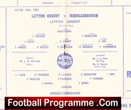 Leyton Orient v Middlesbrough 1961