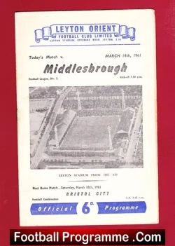 Leyton Orient v Middlesbrough 1961 - football programme