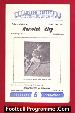 Leyton Orient v Norwich City 1961 - football programme