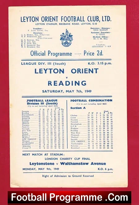 Leyton Orient v Reading 1949