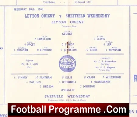 Leyton Orient v Sheffield Wednesday 1961