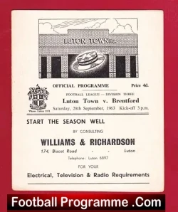 Luton Town v Brentford 1963 - football programme