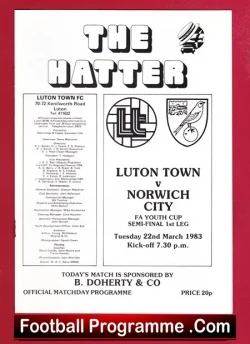 Luton Town v Norwich City 1983 – FA Youth Cup Semi Final