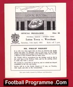 Luton Town v Wrexham 1964 - football programme